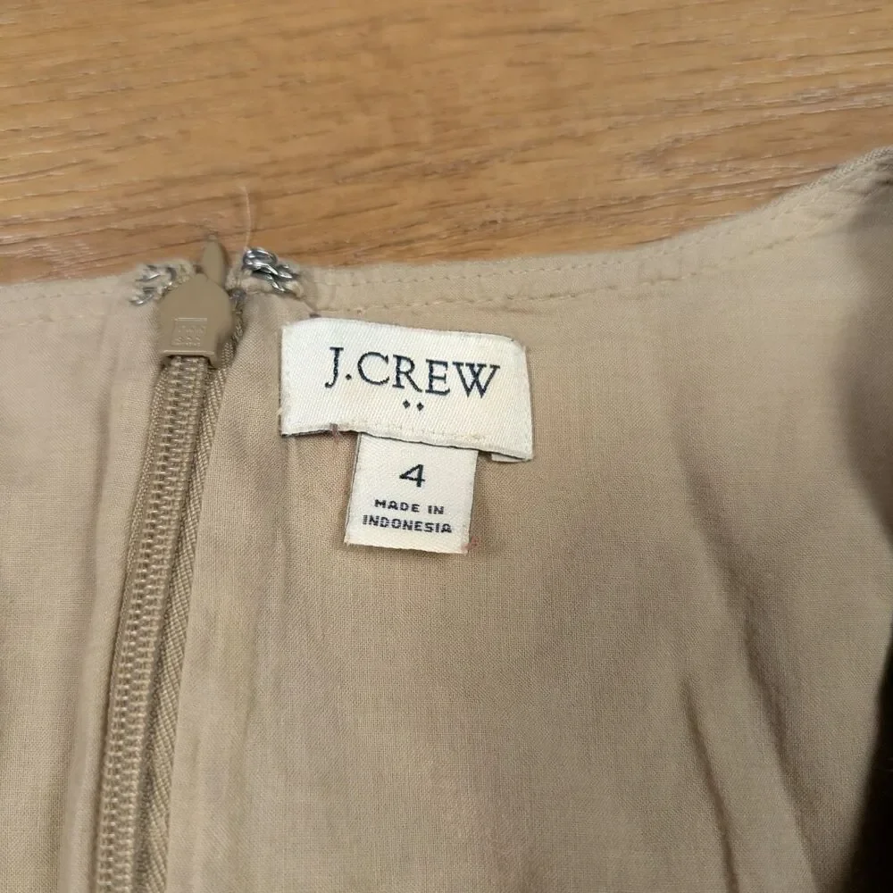 J. Crew V NEck Jumpsuit Women Size 4 Beige Linen Blend Wide Leg Cottagecore